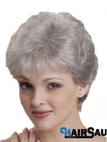 Short Grey Wigs With Synthetic Capless Straight Style