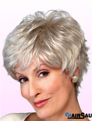 Wigs Elderly Lady Grey Style Short Length Wavy Style