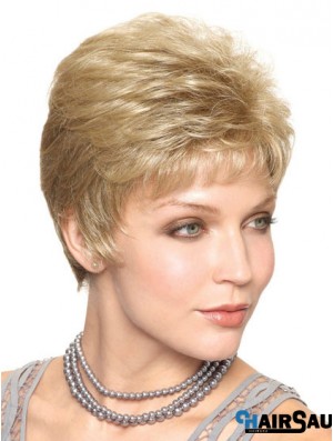 Blonde Cropped Straight Capless Boycuts 6inch Trendy Synthetic Wigs For Elderly Lady