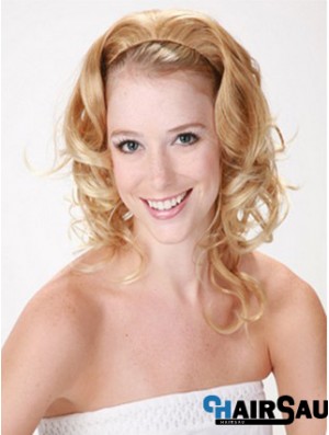 Shoulder Length Curly Blonde Style Synthetic Half Wigs