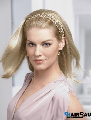 Shoulder Length Straight Blonde Ideal Synthetic Half Wigs