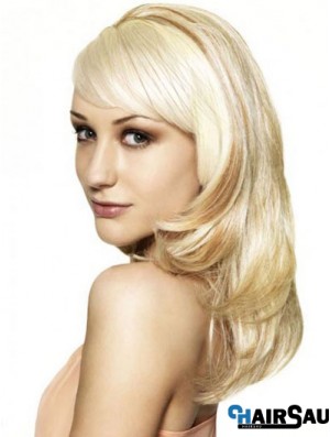 Blonde 16 inch Wavy Capless Synthetic Long 3/4 Wigs Cheap