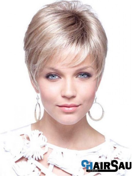 Blonde Cropped Straight Boycuts Capless Modern Ladies Wigs