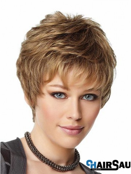 Blonde Wigs Boycuts Cropped Length Capless Synthetic Wavy Style