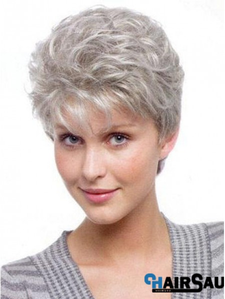 Wavy Wigs For Elderly Lady Synthetic Grey