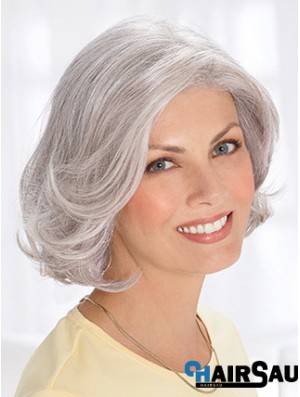 Grey Short Remy Human Wavy Wigs For Women