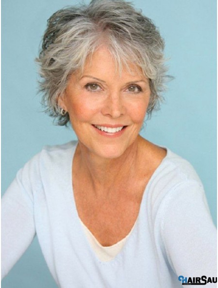 Short Grey Human Hair Wigs Short Length Straight Style