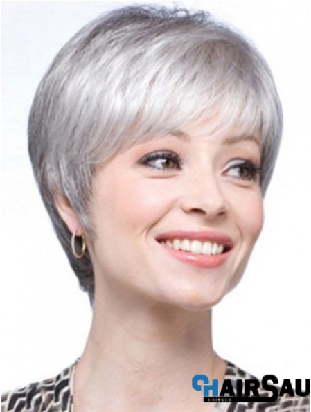 Short Wigs UK Straight Style With Capless Grey Cut