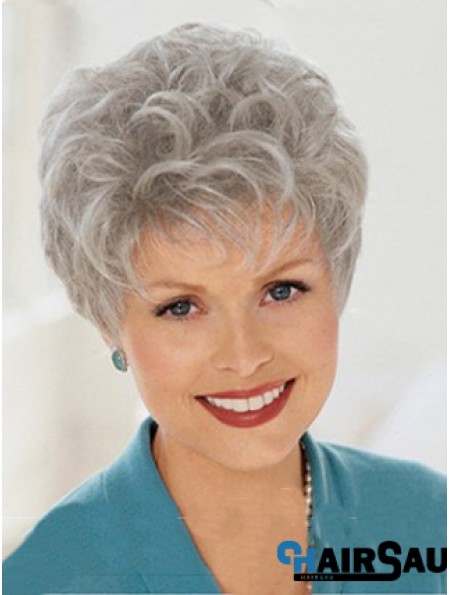 Short Synthetic Wigs Grey Cut For Women