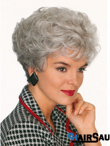 Professional Wigs With Capless Curly Style Short Length Grey Cut