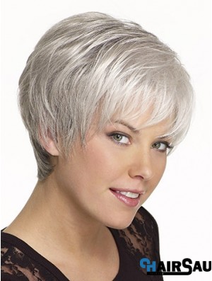 Synthetic Cropped Straight Capless Elderly Lady Wigs