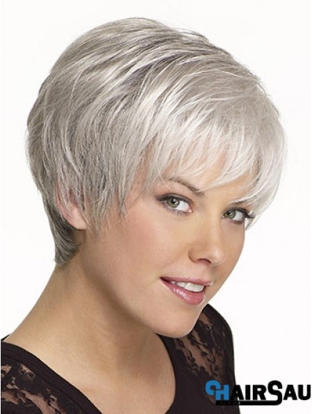 Synthetic Cropped Straight Capless Elderly Lady Wigs