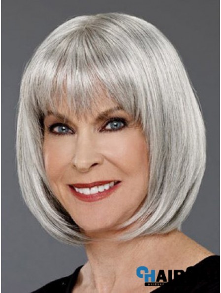 Straight Capless 12 inch Affordable Chin Length Grey Wigs