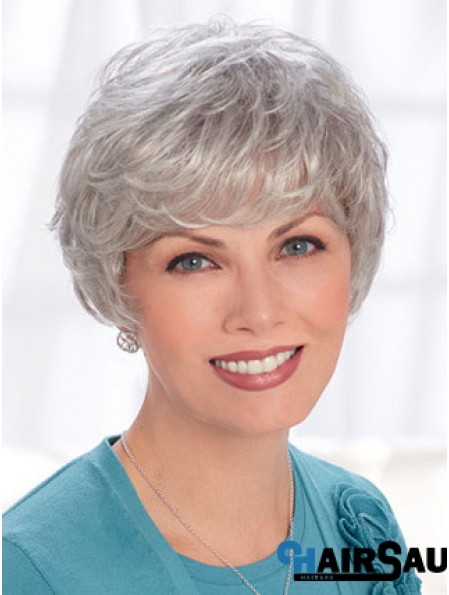 Lace Front Wigs Human Hair Short Length Wavy Style Grey Cut