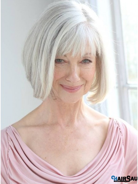 Real Hair Wigs With Remy Capless Grey Cut Chin Length