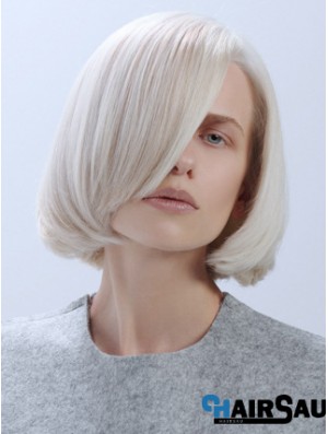 Chin Length Straight Lace Front Platinum Blonde Trendy Bob Wigs