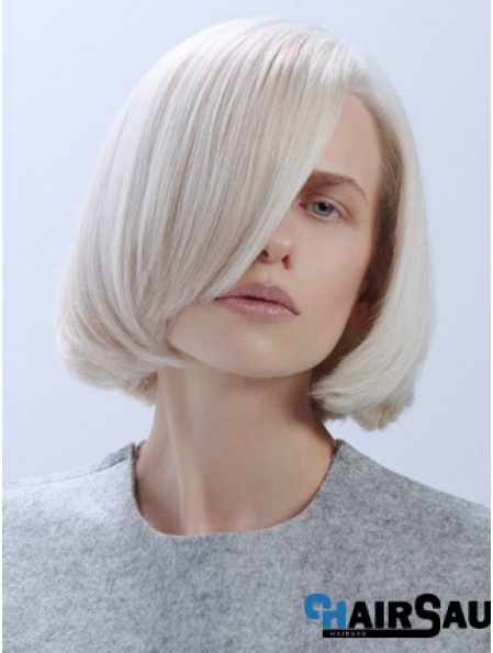 Chin Length Straight Lace Front Platinum Blonde Trendy Bob Wigs