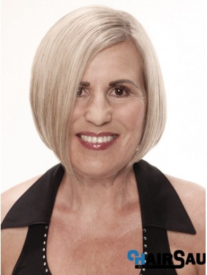 Remy Human Grey Short Straight Monofilament Platinum Blonde Wigs