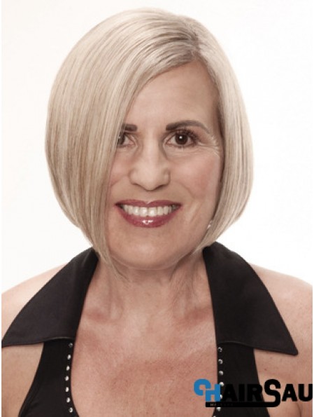 Remy Human Grey Short Straight Monofilament Platinum Blonde Wigs