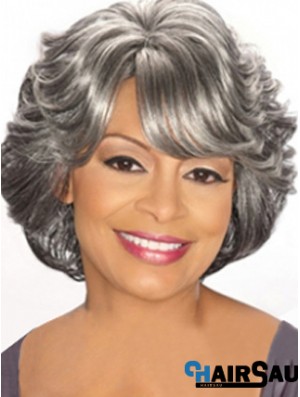 Capless Chin Length Grey Wavy Cheap Synthetic Wigs