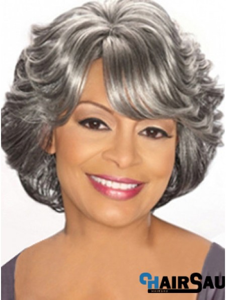 Capless Chin Length Grey Wavy Cheap Synthetic Wigs