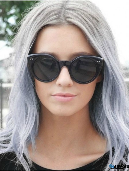 Discount Long Straight 18 inch Synthetic Grey Wigs