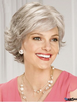 Grey Wig With Capless Wavy Style Chin Length