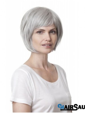 Synthetic Soft Chin Length Straight Grey Wigs