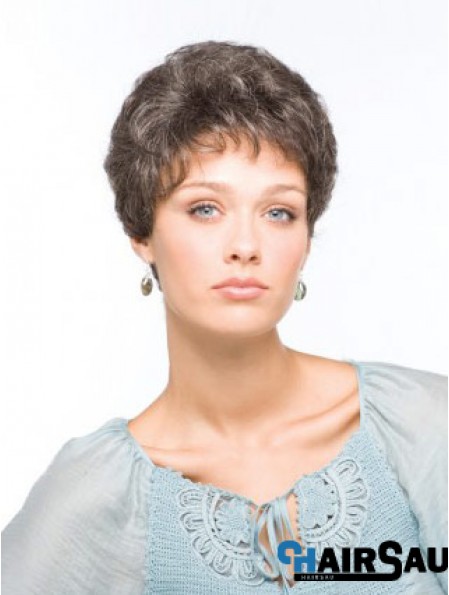 Synthetic Beautiful Short Wavy Grey Wigs