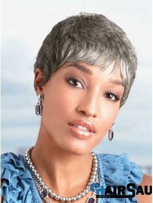 Ladies Grey Wigs Chin Length Straight Style Grey Cut