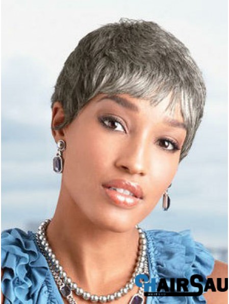 Ladies Grey Wigs Chin Length Straight Style Grey Cut