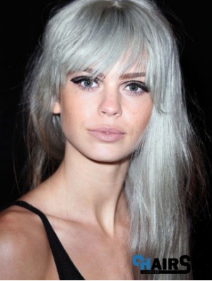 Popular Long Straight 20 inch Synthetic Grey Wigs