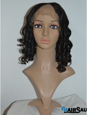 14 inch Lace Front Curly Black No-Fuss U Part Wigs