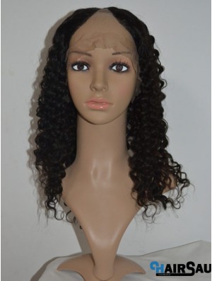 Modern Black Shoulder Length Curly U Part Wig 