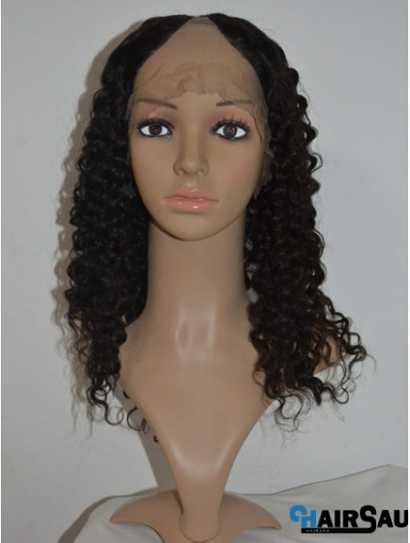 Modern Black Shoulder Length Curly U Part Wig 