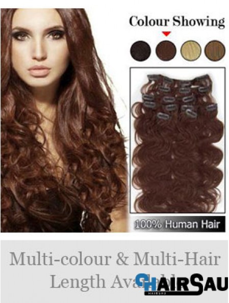 High Quality Auburn Wavy Remy Human Hair Clip In Hair Extensions