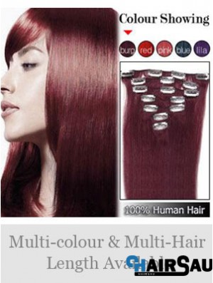 Sleek Red Straight Remy Human Hair Clip In Hair Extensions