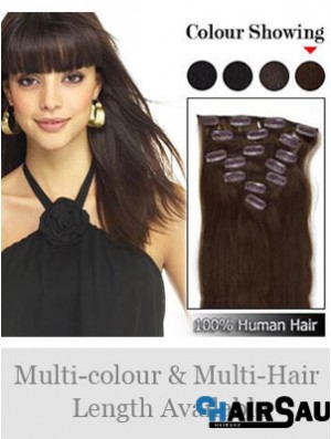 Flexibility Brown Straight Remy Human Hair Clip In Hair Extensions