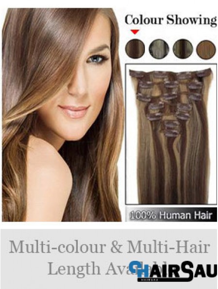 Beautiful Brown Straight Remy Human Hair Clip In Hair Extensions