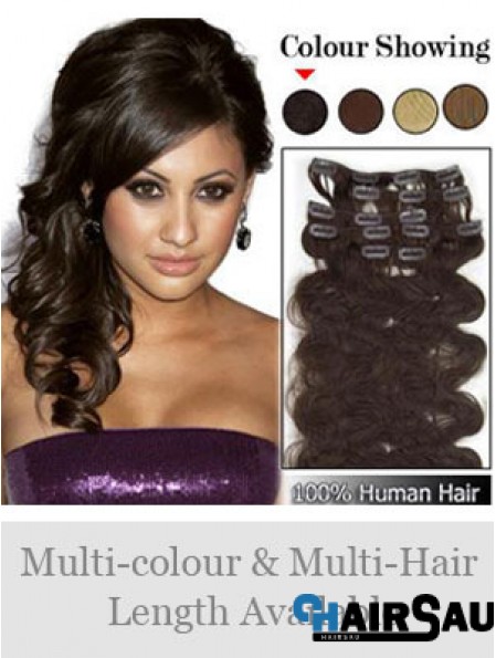 Modern Brown Wavy Remy Human Hair Clip In Hair Extensions