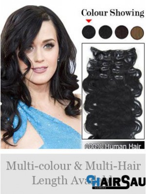 Online Black Wavy Remy Human Hair Clip In Hair Extensions