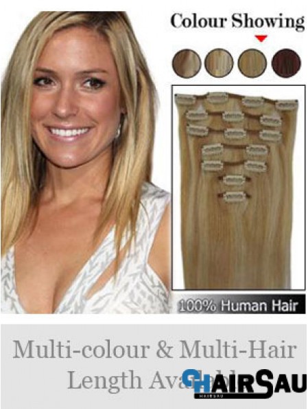 Durable Blonde Straight Remy Human Hair Clip In Hair Extensions