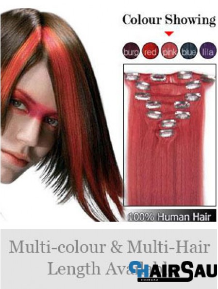 Comfortable Red Straight Remy Human Hair Clip In Hair Extensions