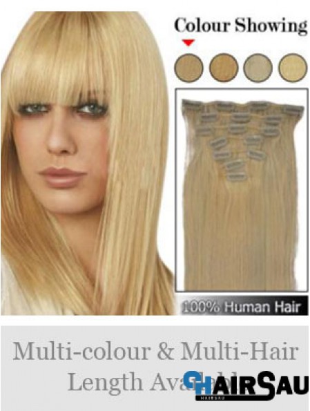 Trendy Blonde Straight Remy Human Hair Clip In Hair Extensions