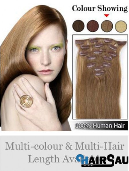 New Brown Straight Remy Human Hair Clip In Hair Extensions