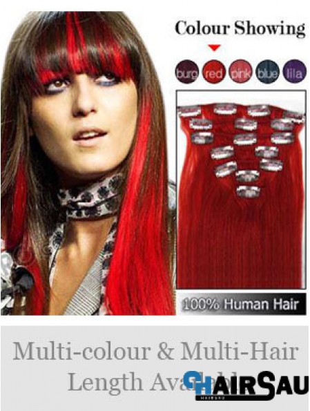 Top Red Straight Remy Human Hair Clip In Hair Extensions