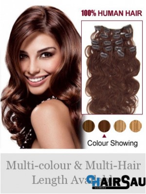 Online Auburn Wavy Remy Human Hair Clip In Hair Extensions