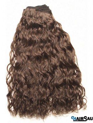 Curly Remy Human Hair Brown Top Weft Extensions