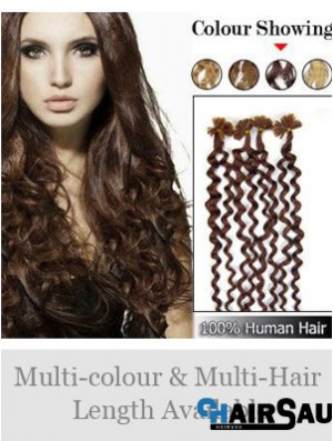 Auburn Curly Durable Nail/U Tip Hair Extensions