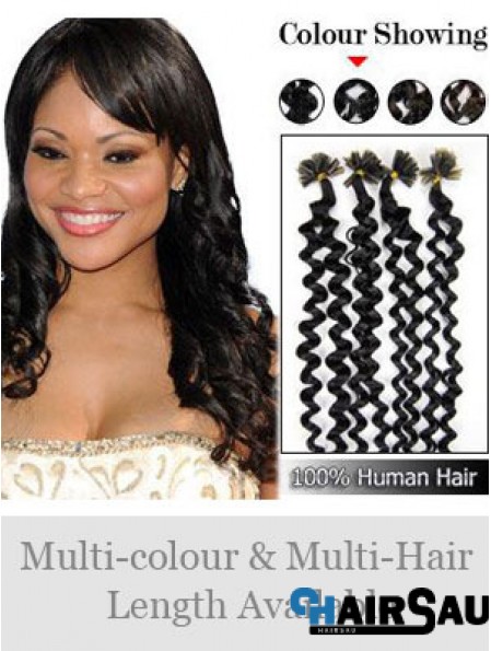 Black Curly Trendy Nail/U Tip Hair Extensions